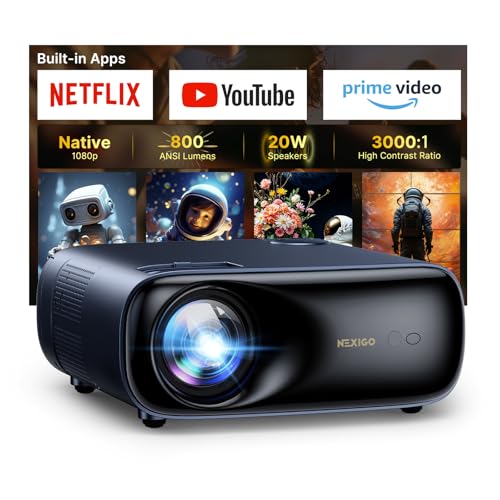 Image of NexiGo PJ40 Ultra Outdoor Projector, Compatible with Netflix /YouTube /Prime Video, 800 ANSI Lumens, AI Image Enhancement, Native 1080p Video Projector, 20W Speaker, Auto Keystone