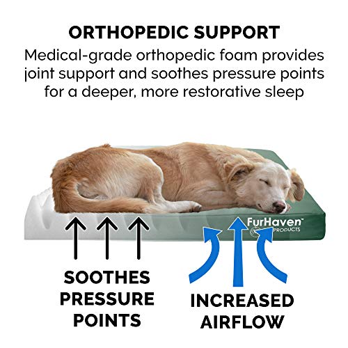 Image of Furhaven Indoor /Outdoor Logo Oxford Polycanvas Mattress - Water-Resistant Orthopedic Dog Bed w / Removable Cover, 125 lb max - Forest, Medium