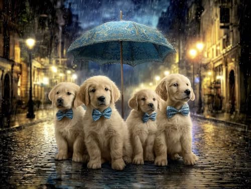 Peinture diamant adulte motif chien et parapluie pour décorer votre salon