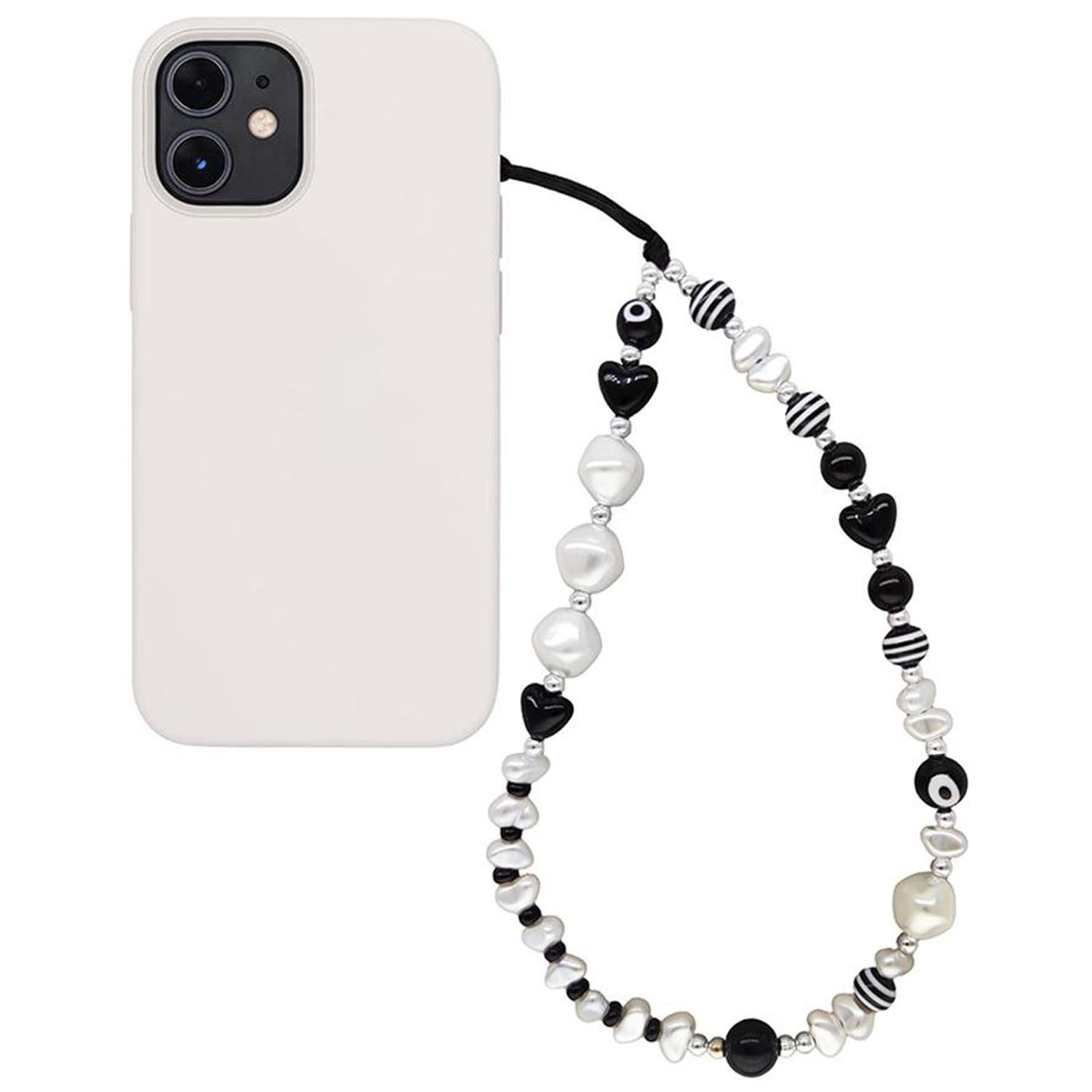 WCCH Beaded Phone Charm Y2K Kawaii Handmade Acrylic Phone Lanyard Wrist Strap for Camera Bag Airpods Keychain Charm Gold and White Pearls — view 28