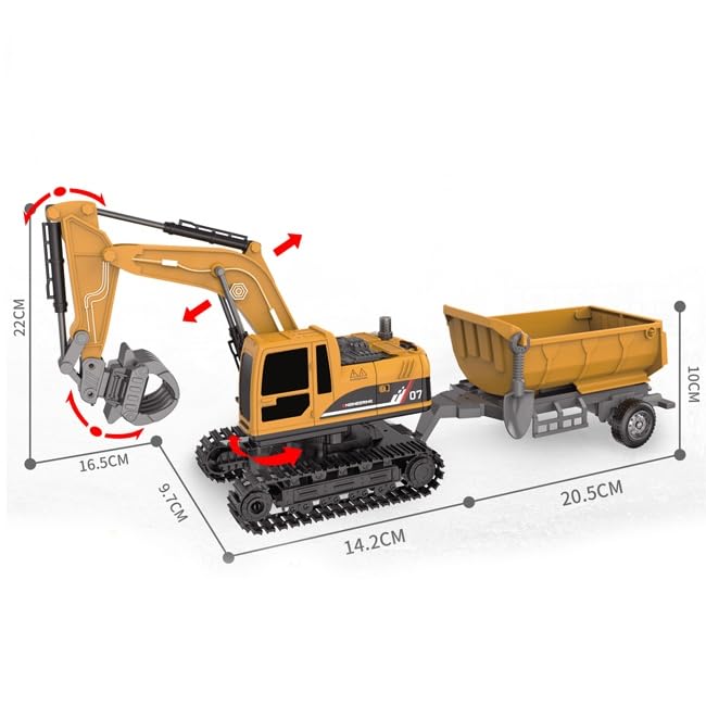 Image of RC JCB Toy Excavator for Kids - 1:22 11-Channel Metal Remote Control Construction Vehicle with Lights, Sounds & 360 Rotation Yellow Digger Truck (Ages 6-12)