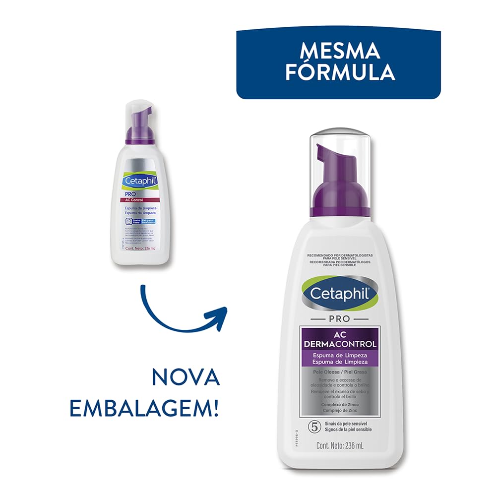CETAPHIL® PRO AC Dermacontrol Espuma de Limpieza profunda, Reduce los Niveles de Sebo, 236 ML, Piel con Acné