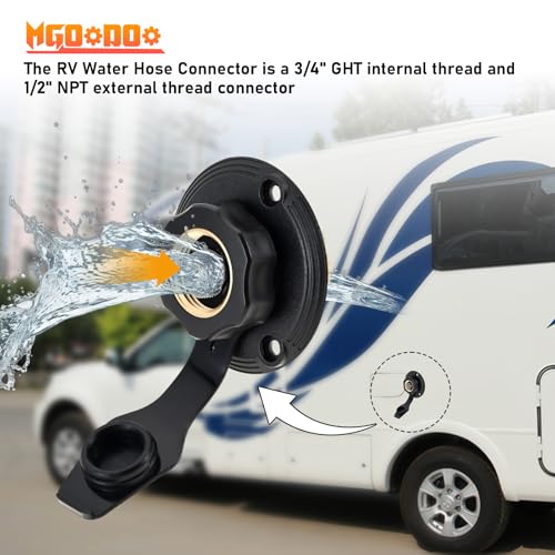 Image of 2Pcs RV City Water Inlet with Check Valve,RV Water Inlet with 3 /4 inch NH Female to 1 /2 inch NPT Male Flange Brass with Dust Plug for RV Camper Motorhome Trailer Marine(Black)