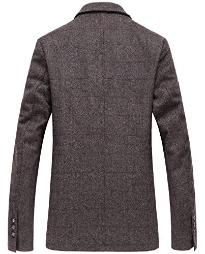 Chouyatou Casaco masculino clássico xadrez de lã com dois botões, Coffee, X-Large