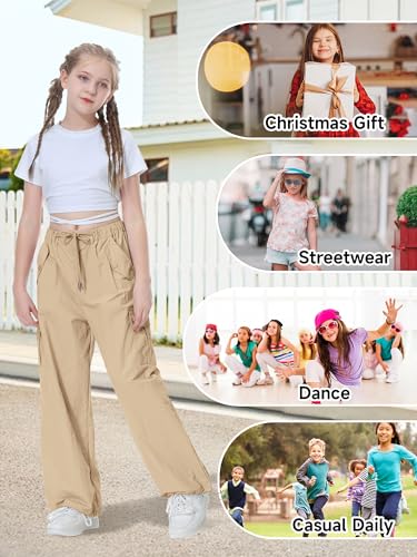 Image of Rolanko Parachute Pants for Girls Y2K Cargo Trousers with Pockets Harajuku Jogger Pants Kids 4-14 Years
