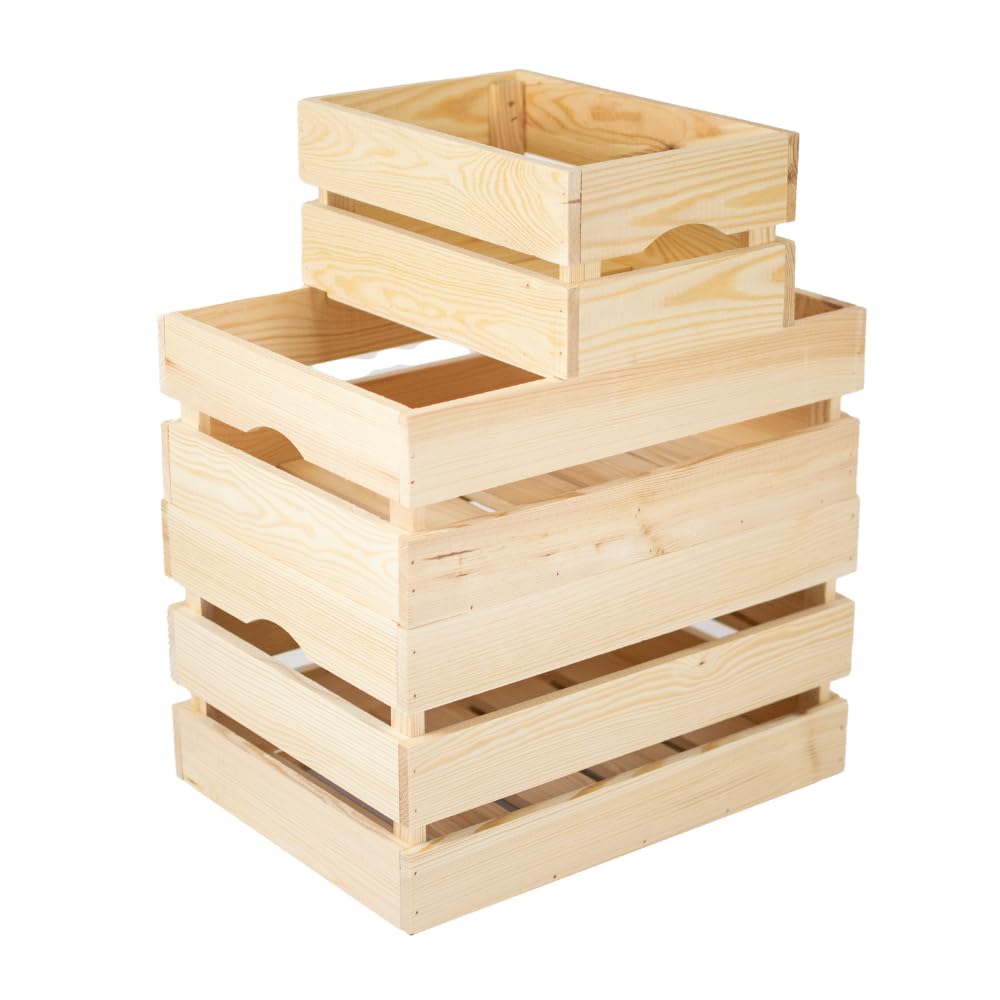 Jawor Skrzynka Drewniana Listwowa z Drewna Sosnowego FSC, Naturalna, 30 x 20 x 14 cm, z Uchwytami