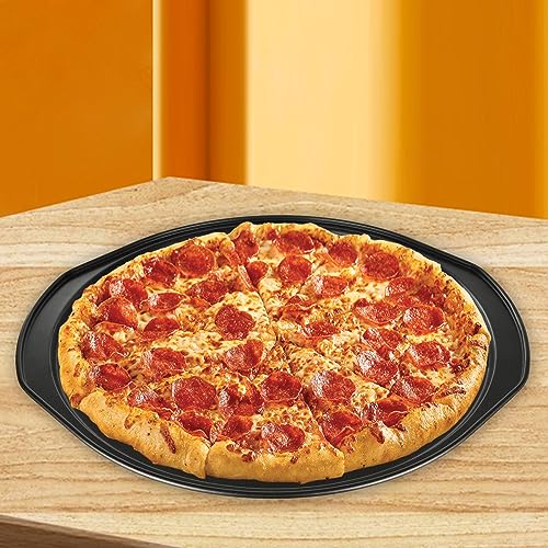 2 Pcs 14 Inch Pizza Trays for Oven Non Stick Pizza Pans Round Perforated Pizza Oven Trays Carbon Steel Baking Tray with Handle, Black - Image 5