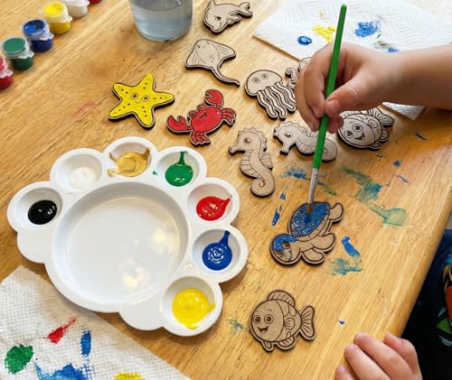 Image of ImagiVibe Paint Your Own 9 Sea Creatures Fridge Magnet DIY Kit for Kids | Ocean Theme MDF Painting Craft Set | Creative Art & Craft Activity | Made in India (Sea Creatures)