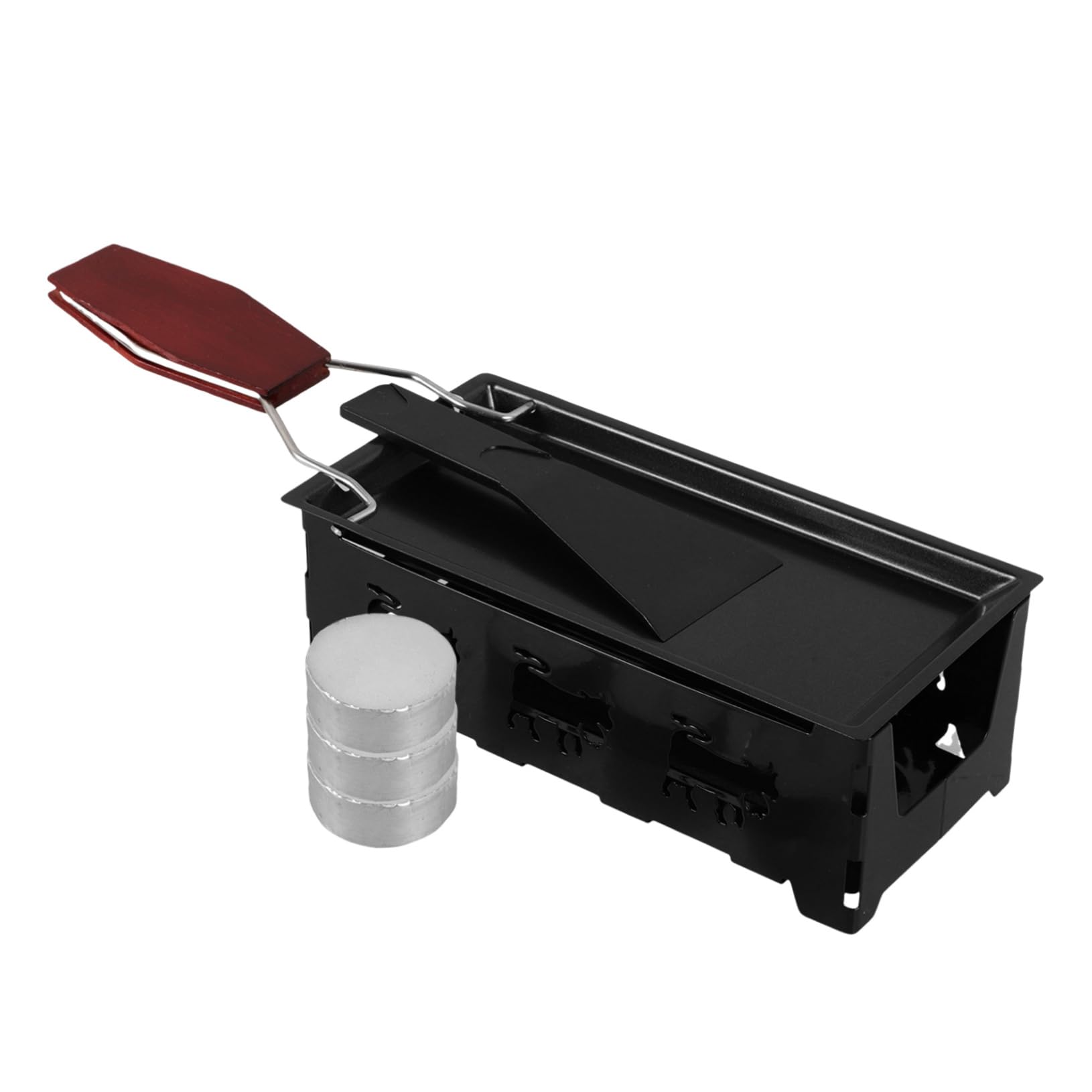 KONTONTY Outdoor Mini Folding Wood Handle Non-stick Baking Pan Cheese Mini Grill Portable Griddle Cheese Machine