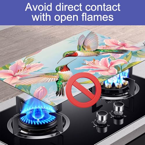 Image of HOMETITUTE Sping Stove Top Covers for Electric Stove 28x20 Inches Heat Resistant Hummingbird Glass Cooktop Protector Pad Decorative Stovetop Cover Dish Drying Mats for Kitchen Coffee Bar Decor