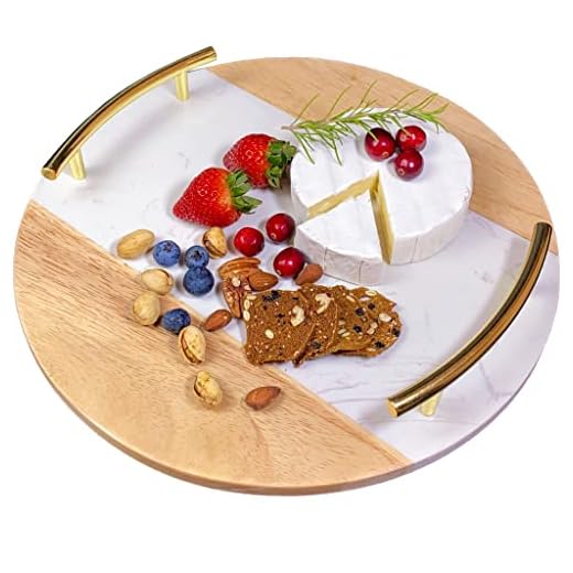 Marble Cheese Board with Handle 13" Round - Beautifully Handcrafted Marble and Wood Charcuterie Board - Wonderful Housewarming Gift