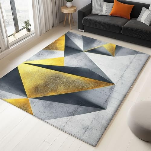 Tapis Formes Géométriques Abstraites 140 x 200 cm, Tapis Doux et Antidérapant Lavable en Machine - Moquette Gris Poil Court Facile d’Entretien pour Salon...