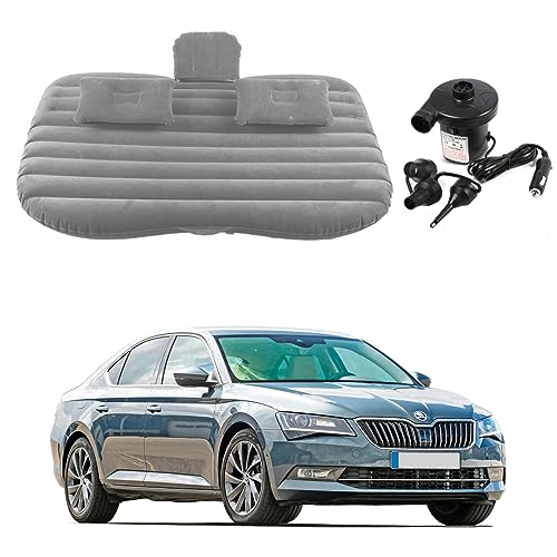 Image of Oshotto Multifunctional Car Travel Bed Mattress with Two Air Pillows, Car Air Pump Compatible with Skoda Superb (Grey)