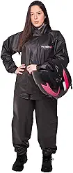 Conjunto Capa de Chuva Pvc M Combate c/Capuz Feminina Preto Refletiva Zíper Pioneira 2901-F-PRE-M