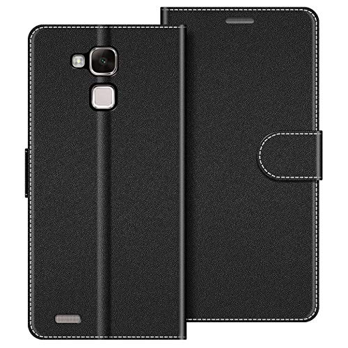 COODIO Custodia in Pelle per Huawei Mate 7, Cover a Libro Magnetica Portafoglio per Huawei Mate 7, Nero