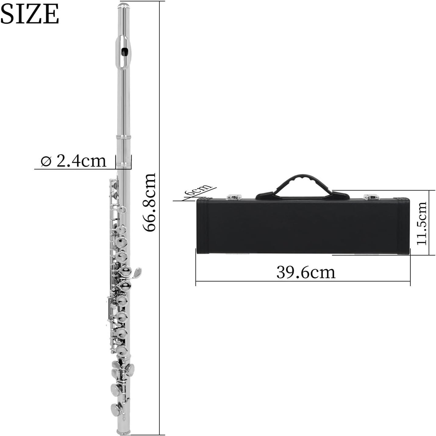 初心者用フルート 16穴クローズドCフルート プロフェッショナルEキーカラー管楽器(Silver)