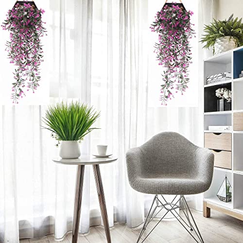 Artificial Hanging Vine, Fake Plants Weeping Willow Vines Plastic Plants Greenery Faux Ivy Uv Resistant For Indoor Outdoor Garden Door Wall Baskets Wedding Party Table Decor Decoration Fuchsia 4 Pcs #TOP1