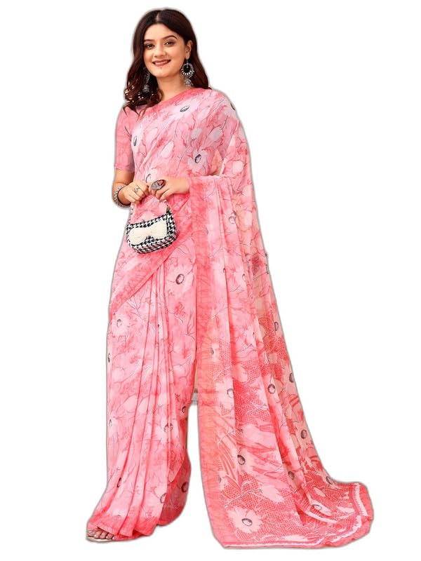 Printed Bollywood chiffon Saree for Women With Unsticted Blouse Peice (Pink) (VS-CF-1671)-image-25