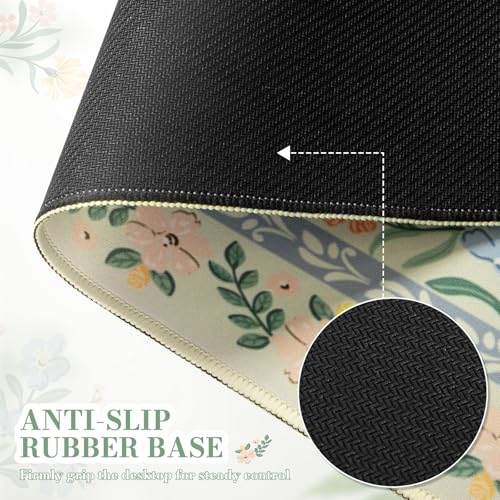 iCasso Desk Matt for Desktop, Desk Pad Mat, Green Floral Computer Mat for Keyboard and Mouse, XXL Large Mouse Pad, Anti-Slip Big Mousepad with Stitched Edges (Green) - Image 5