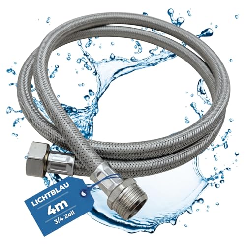 LICHTBLAU Estensione Aquastop in acciaio inox antipiega, 4,0m, attacco 3/4, per lavatrice e lavastoviglie, tubo corazzato dritto/dritto, con guarnizione, universale utilizzabile