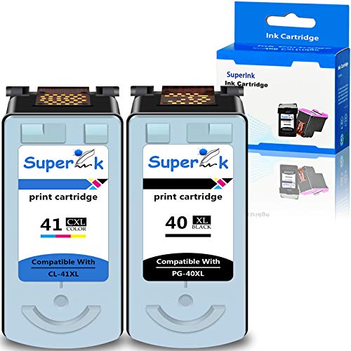 SuperInk 2 Pack High Yield Remanufactured Compatible for Canon PG-40 0615B002 CL-41 0617B002 (1 Black, 1 Color) Ink Cartridge use in PIXMA iP1600 MP160 MP180 MP210 MP450 MP460 MP470 JX200 Printer