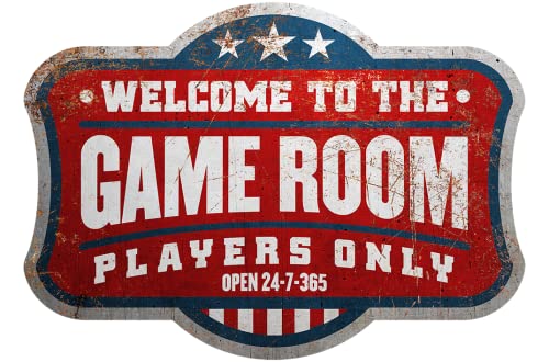 Desperate Enterprises Game Room Embossed Aluminum Die Cut Sign - Nostalgic Vintage Metal Wall Decor - Made in USA