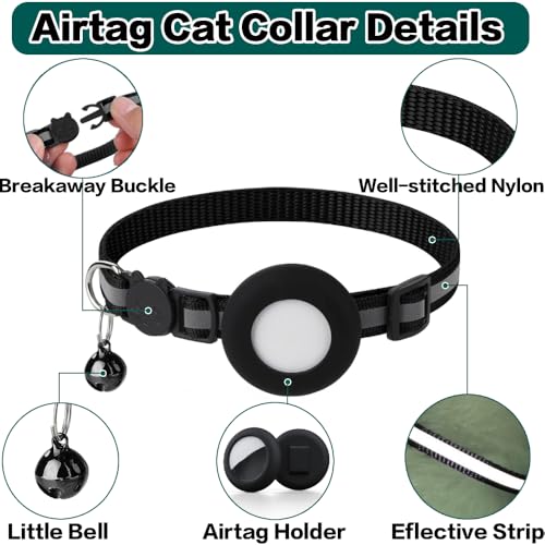 Airtag Cat Collar Breakaway, Reflective Kitten Collar with Apple Air Tag Holder and Bell for Girl Boy Cats, 0.4 Inches in Width and Lightweight(Black) - Image 5