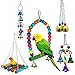 DERU Juguete para Loros, Juguetes para Masticar Loros, Juguete de Loro para pájaros,5 Piezas Juguetes para Pájaros Accesorios, Escalera de Madera, Columpios, Loro, pájaros de Amor, guacamayos