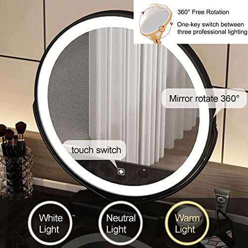 Tocador LED con espejo inteligente y patas de hierro negro con taburete 4