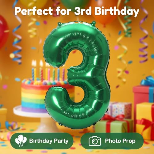 Image of YPSelected 32 Inch Large Foil Helium Number Balloon Birthday Wedding Party 0-9 (Green, 3)