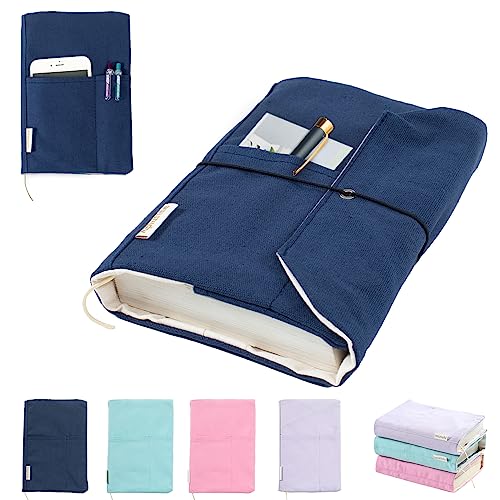 Canvas Book Covers Washable Book Protector Book Cover for Paperback Novels Adjustable Book Cover for Hardcover with Pockets for Pen Soft Cover Books Book Lovers Gifts