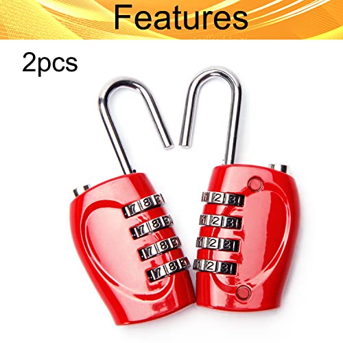 Image of 2Pcs 4-Digit Combination Padlock Shackle Zinc Alloy Resettable Padlock Gym Lock Waterproof for Gate & Door Hasps Toolboxes Spray Paint Scarlet 4mm Lacth Handle Diameter