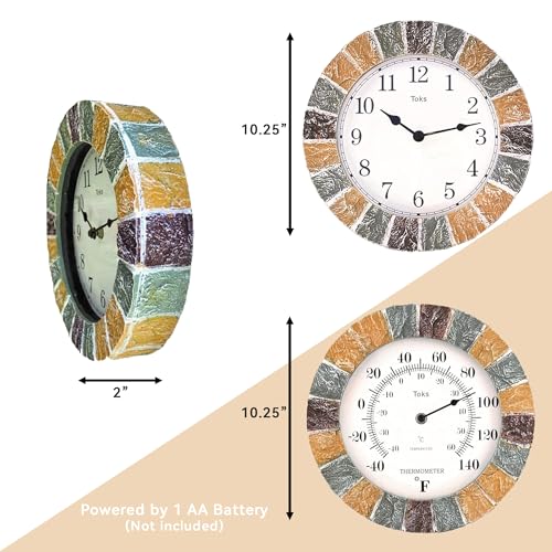 Lily'S Home SW1485-1513 Indoor Or Outdoor Large Hanging Wall Clock And Thermometer Set. Made Of Durable Polyresin Plastic. 10 Inch Inch Diameter. thumb #1