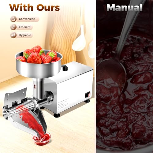 Image of Electric Tomato Strainer Machine, 450W Commercial Stainless Steel Food Milling Press and Strainer Machine 110 lbs /hr Used to Make Tomato Sauce, Strawberry Sauce, Blueberry Sauce