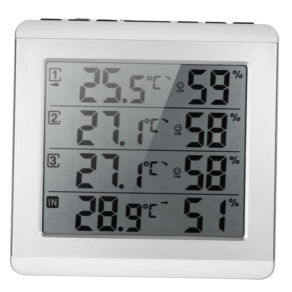 Medidor de Humedad y Temperatura de 4 Canales Higrómetro Digital Termómetro para Interiores y Exteriores Medidor Inalámbrico de Temperatura y Humedad Monitor Termómetro de