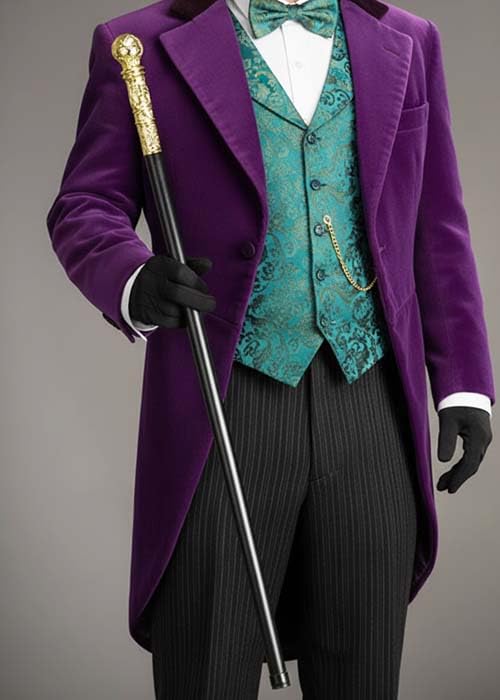 Struts Mens Willy Wonka Style Gold Top Cane Fancy Dress Prop