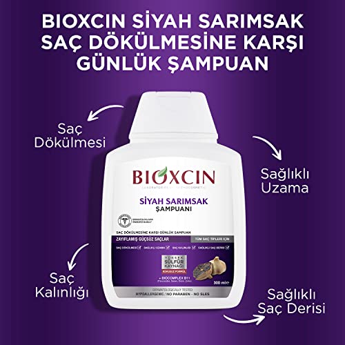 Bioxcin Schwarzer Knoblauch Shampoo 300 ml – Stärkendes Shampoo gegen Haarausfall mit 100% Schwarzem Knoblauchextrakt für Kräftiges, Gesundes Haarwachstum