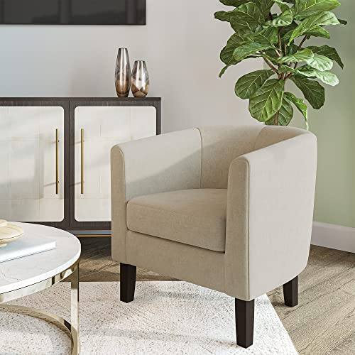 BELLEZE Accent Barrel Chair, Linen Round Club Tub Sofa Corner Chair with Flared Legs and Cozy Soft Padding for Living Room Bedroom Waiting Room - Beig