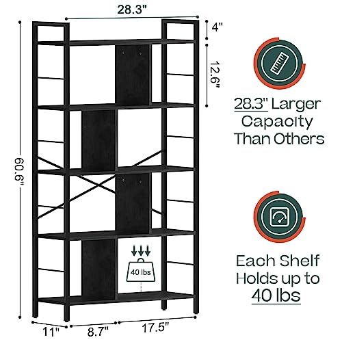 Yoobure-5-Tier-Tall-Book-Shelf-Industrial-Bookshelf-Storage-Bookcase-Open-Wood-Book-Case-Rustic-5-Shelf-Display-Shelf-for-Living-Room-Modern-Standing-Book-Shelf-for-Bedroom-Home-Office-Kitchen