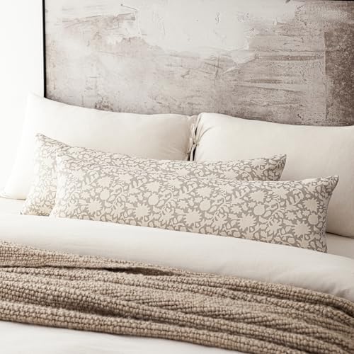 Image of Foindtower Set of 1 Decorative Long Body Lumbar Throw Pillow Covers Accent Farmhouse Cushion Covers Boho Floral Pillowcase for Couch Sofa Bedroom Living Room Home Decor,14x36 Inch,Ivory Beige