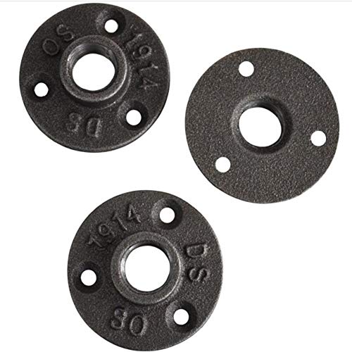 TuToy 10 piezas de 1/2 o 3/4 pulgadas de brida negra de hierro para tuberías roscadas con tres agujeros, accesorios de tubería industriales estilo retro Steampunk de 1/2 pulgadas