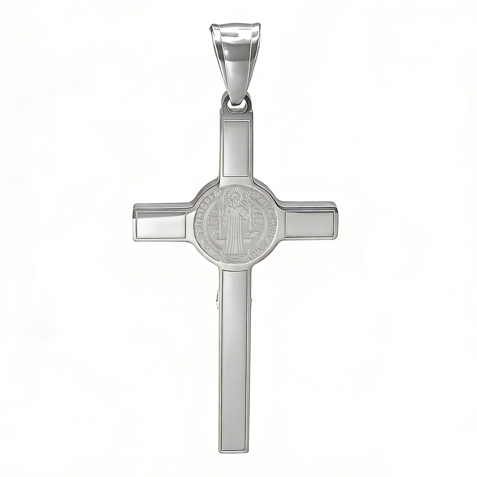 Medaglia in acciaio inossidabile con patrono San Benedetto, crocifisso cattolico, ciondolo, amuleto di protezione, regali per uomini e donne