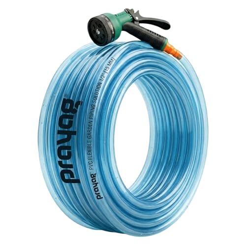 Image of Prayag Garden Pipe 15 Meter(49.21 Feet) | Flexible PVC Water Hose Pipe for Gardening, Car Wash & Home Cleaning | Lightweight & Durable, Plain - Transparent Blue(15Meter, 0.5 Inch)