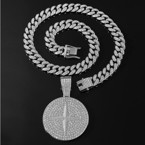 Round star Hip-hop Cuban Chain, Rhinestone Pendant Necklace Jewelry For Men，Men's Fashion Jewelry4