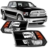 Reinko Headlights Assembly For 2009-2018 Dodge Ram 1500 2500 3500, Fit For 09-18 Ram Quad or Dual Style Halogen Headlamp, Black Housing Amber Corner Head Lights Set Replacement Pair