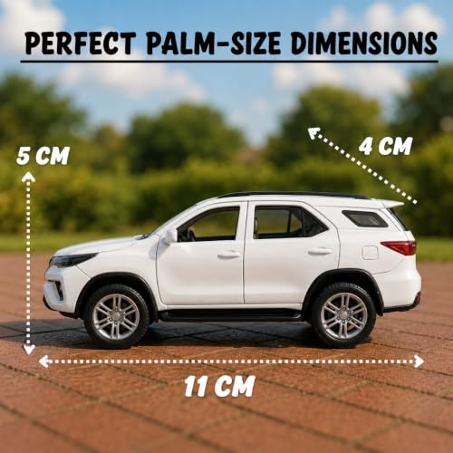 Image of 1:32 Scale Fortuner Die Cast Pull Back Toy Car for Kids with Openable Doors Light and Sound Friction Powered Miniature Collectible Car Toy Gift for Children Realistic SUV Design (1:32 White Fortuner)