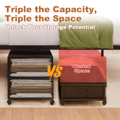 Image of Fokyfok 2Pack Under Bed Storage Containers,16 inch Height,31 inch Long | Under Bed Shoe Storage,Underbed Storage with Wheels,Large Rolling under bed Clothes Storage Drawers,Lid,Dorm Tall,Black
