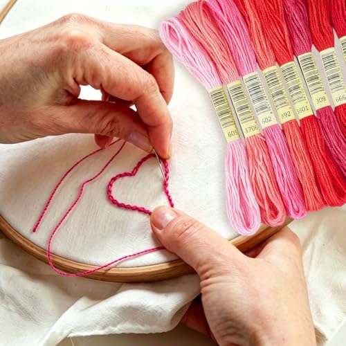 Image of 1 Box 65.6 Yards 8 Skeins 6 Ply Red Friendship Bracelet Floss String Variegated Embroidery Cotton Thread Bulk Assorted Cross Stitch Gradient Yarn Set for Sewing Hand Making Diy Felt Projects