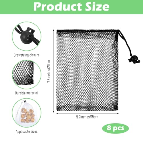 8 Pieces Mesh Drawstring Bags Small Portable Storage Bags Mesh Bag for Travel Stuff Organizing Toys Gifts Kitchen Favor Sport Outdoor 7.8x5.9 Inch Black and White2