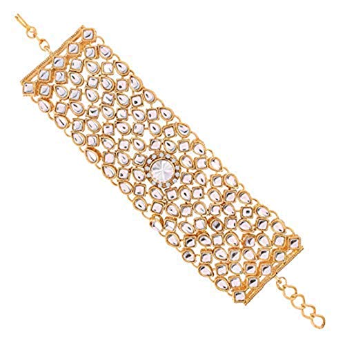 Aheli Stunning Indian Kundan Encrusted Broad Cuff Bracelet Charm Kada Bangle Bollywood Party Fashion Jewelry For Women #TOP10